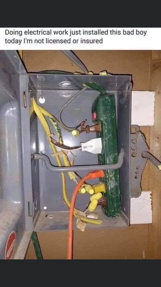 Power strip wired inside metal junction box diy hazard