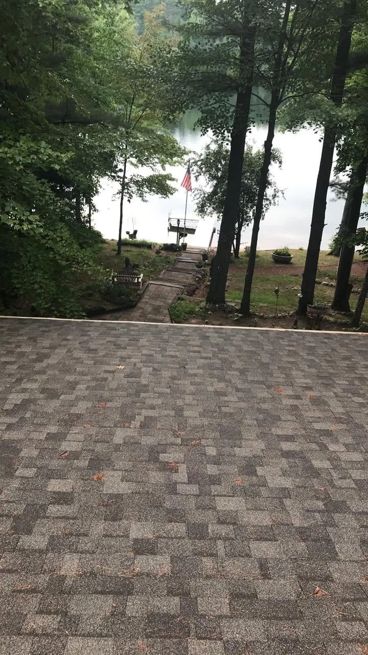 Summer rooftop view lake dock flagpole