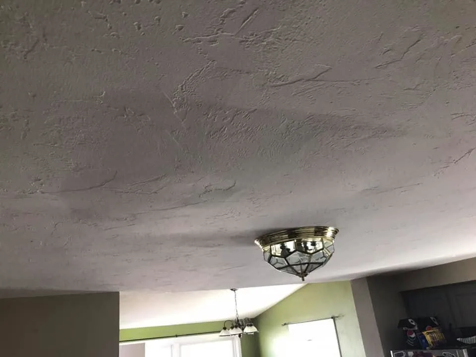 Textured ceiling brass flush mount light green walls