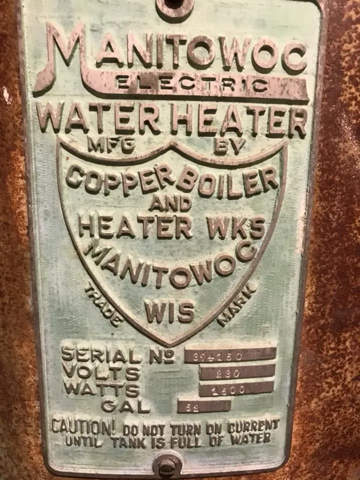 Vintage manitowoc electric water heater nameplate