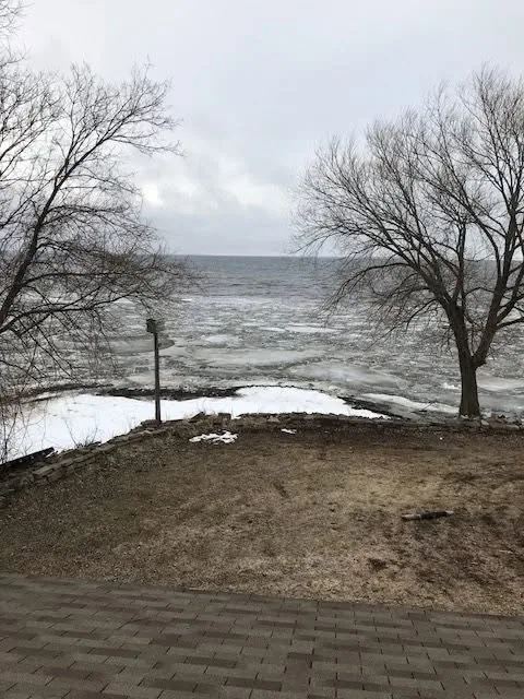 Waterfront roof view icy bay shoreline